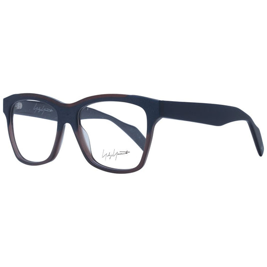 Yohji Yamamoto Blue Unisex Glasses Frame in acetate with full-rim square style and 55-16-145 size, featuring demo lenses in plastic.