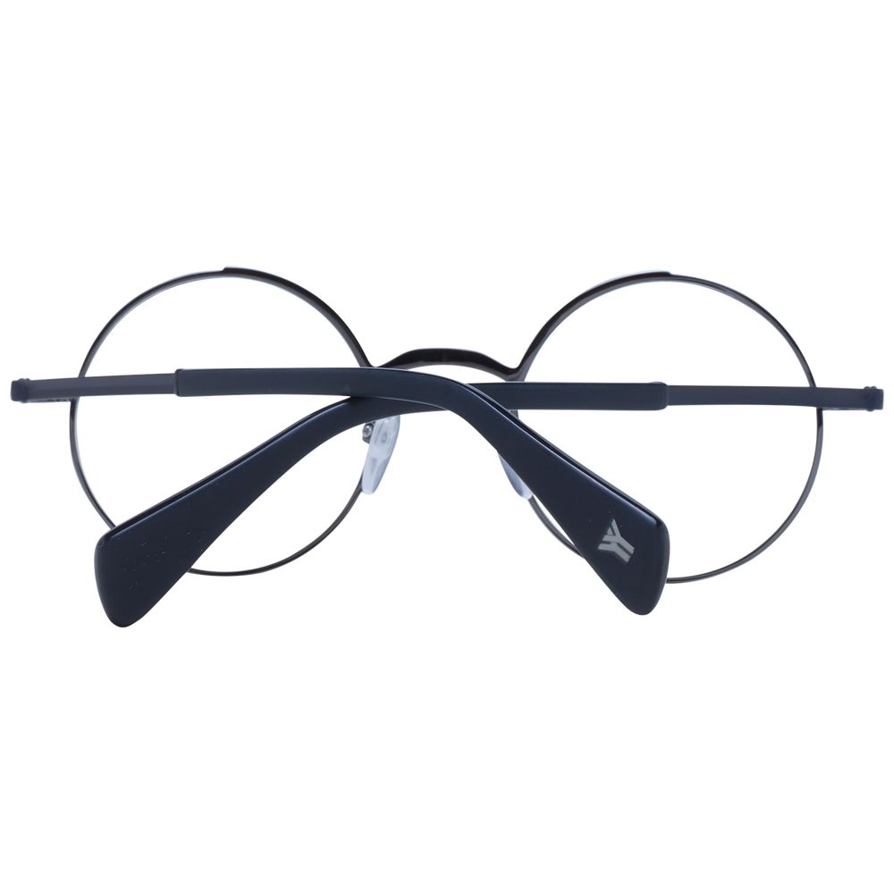 Yohji Yamamoto Blue Unisex Glasses Frame with blue metal full-rim frame, demo plastic lenses, and panto style in blue.