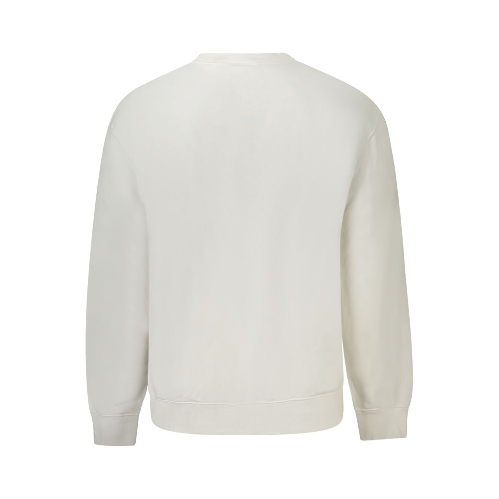 Back view of Calvin Klein White Cotton Men Sweater, sustainable chic with brushed long sleeves and crew neck.