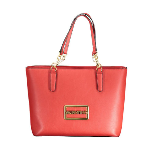 Mario Valentino Red Polyethylene Handbag with shoulder handles, adjustable strap, logo, zip closure, and internal pockets.
