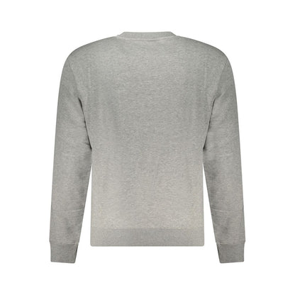 Back view of Napapijri Gray Cotton Men Sweater with a classic crew neck, showcasing casual comfort and street style.