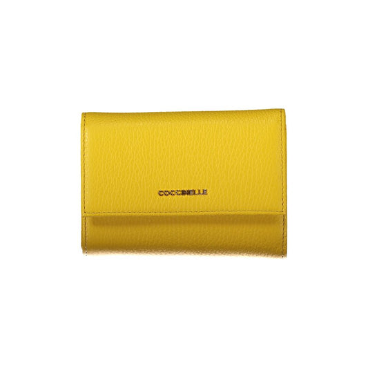 Coccinelle Yellow Leather Wallet with logo, 3 compartments, card spaces, external coin pocket, zip and automatic closure