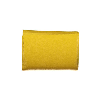 Coccinelle Yellow Leather Wallet with zip, automatic closure, card compartments, external coin pocket, and metallic finish