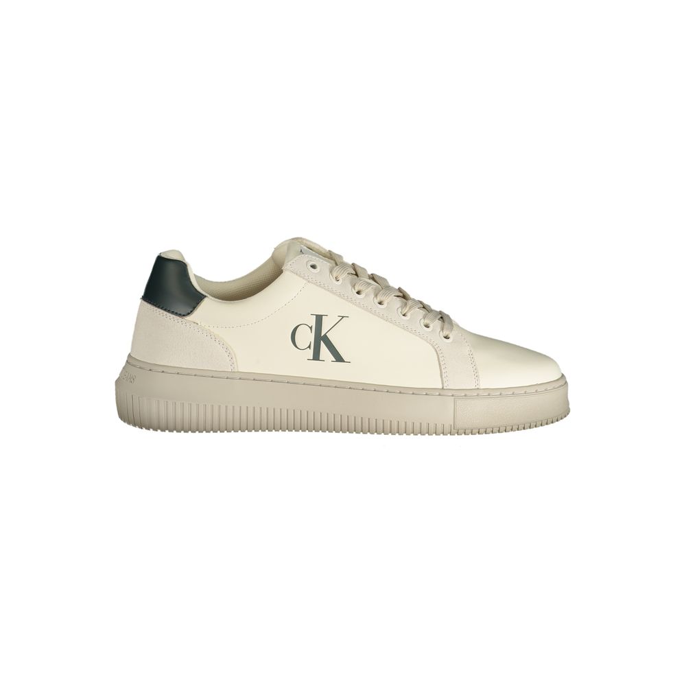 Calvin Klein White Polyester Sneaker with laces, print, contrasting details, logo, made with 50% recycled thermoplastic rubber