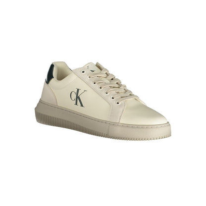 Calvin Klein White Polyester Sneaker with laces, contrasting details, and logo made with recycled thermoplastic rubber.