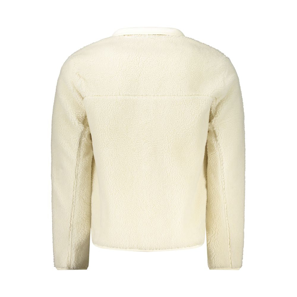 Back view of a Napapijri White Polyester Men Jacket, showcasing eco-conscious design with long sleeves and a regular fit.