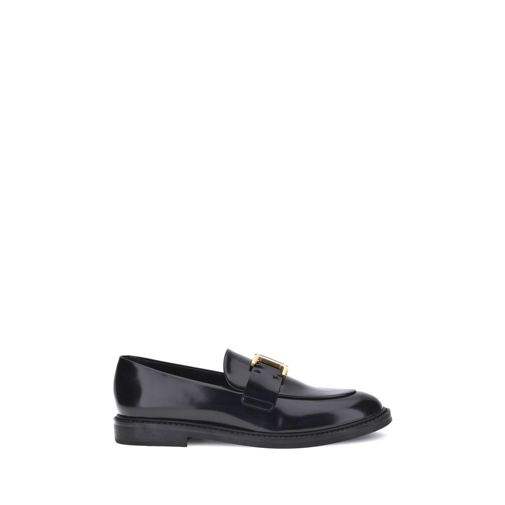 Chloé Black Calf Leather Bos Taurus Slip-On Loafers