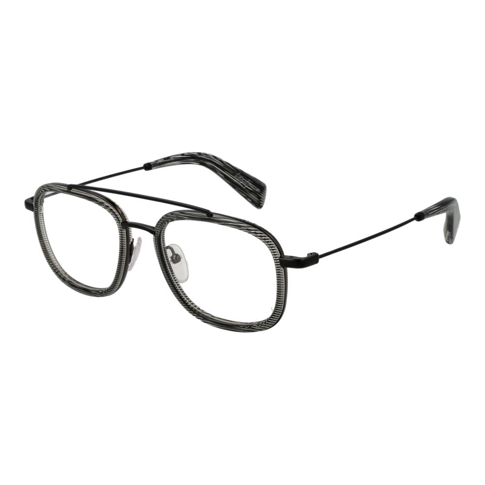 Yohji Yamamoto Gray Unisex Glasses Frame in full-rim acetate with demo lenses, aviator style, includes branded soft case.