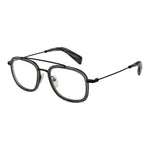 Yohji Yamamoto Gray Unisex Glasses Frame in full-rim acetate with demo lenses, aviator style, includes branded soft case.