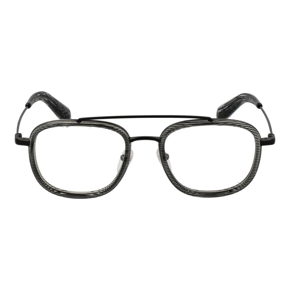 Yohji Yamamoto Gray Unisex Glasses Frame in acetate, full-rim aviator style with demo lenses, size 50-19-145, includes branded soft case.