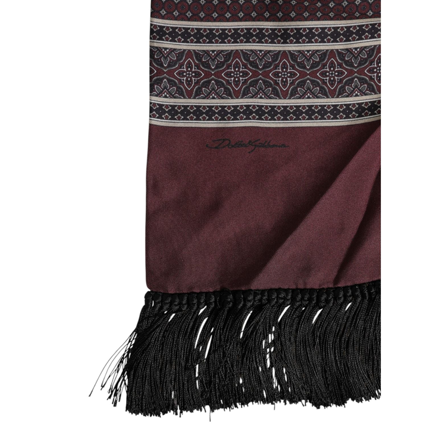 Dolce & Gabbana Maroon Dotted Silk Fringes Foulard Scarf