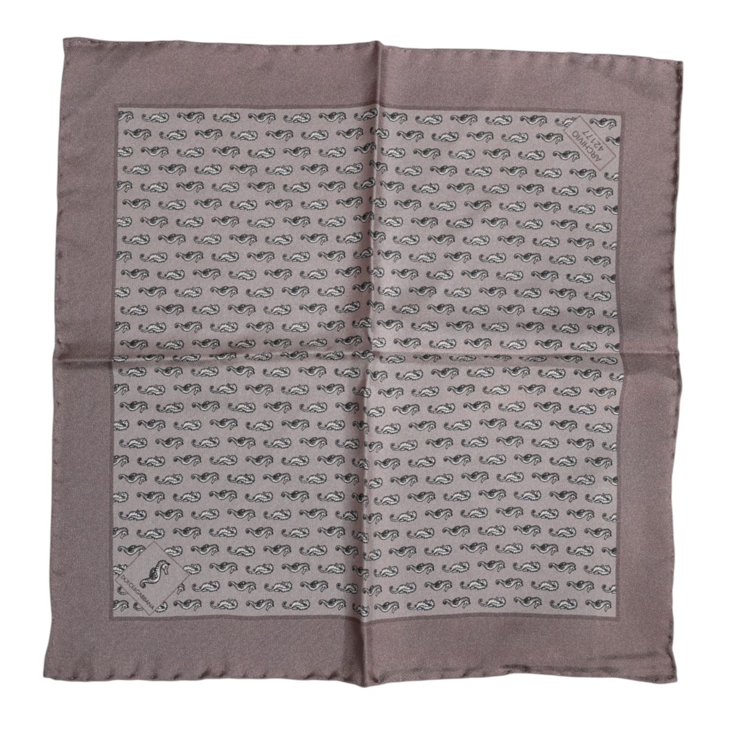 Dolce & Gabbana Brown Sea Horse Silk Square Foulard Scarf