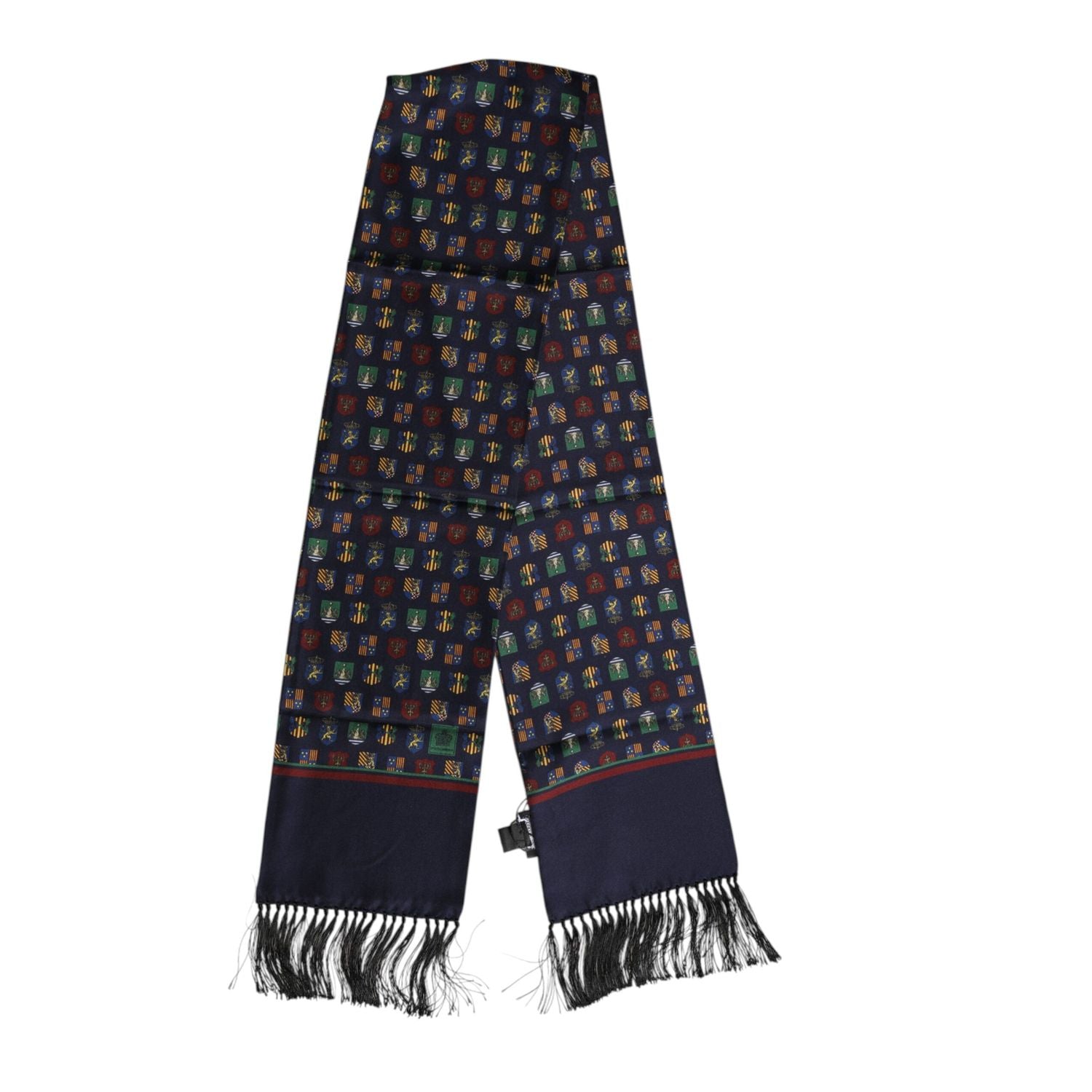 Dolce & Gabbana Blue Silk Printed Fringes Foulard Scarf