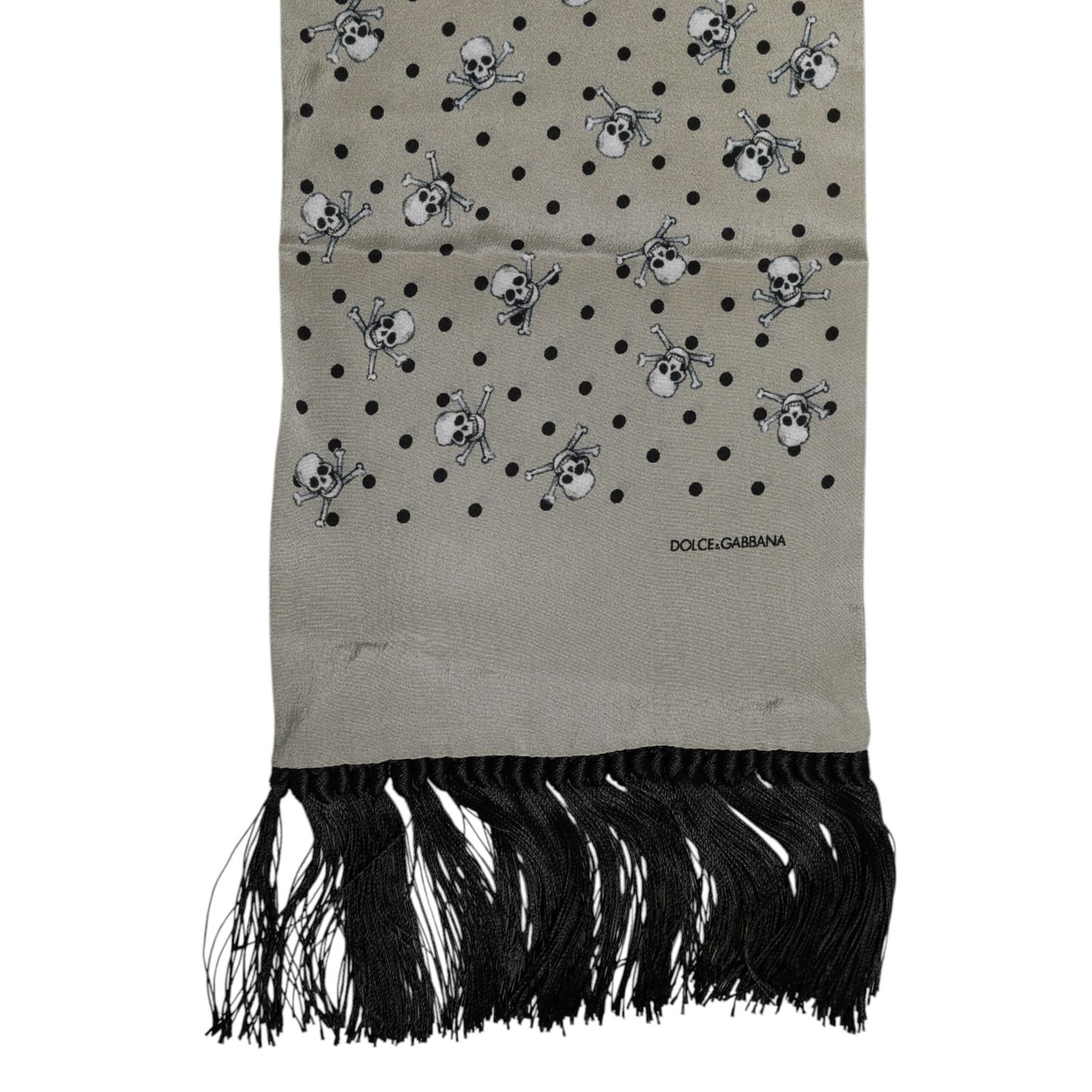 Dolce & Gabbana Gray Skulls Silk Fringes Men Foulard Scarf