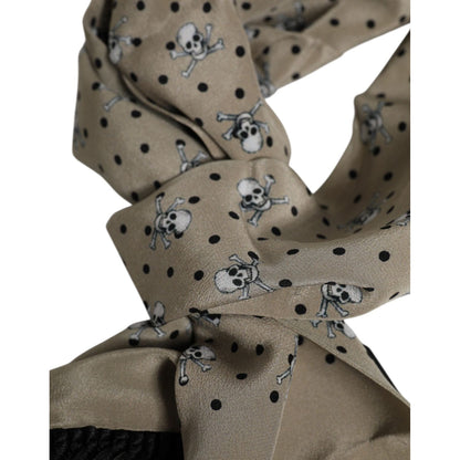 Dolce & Gabbana Gray Skulls Silk Fringes Men Foulard Scarf
