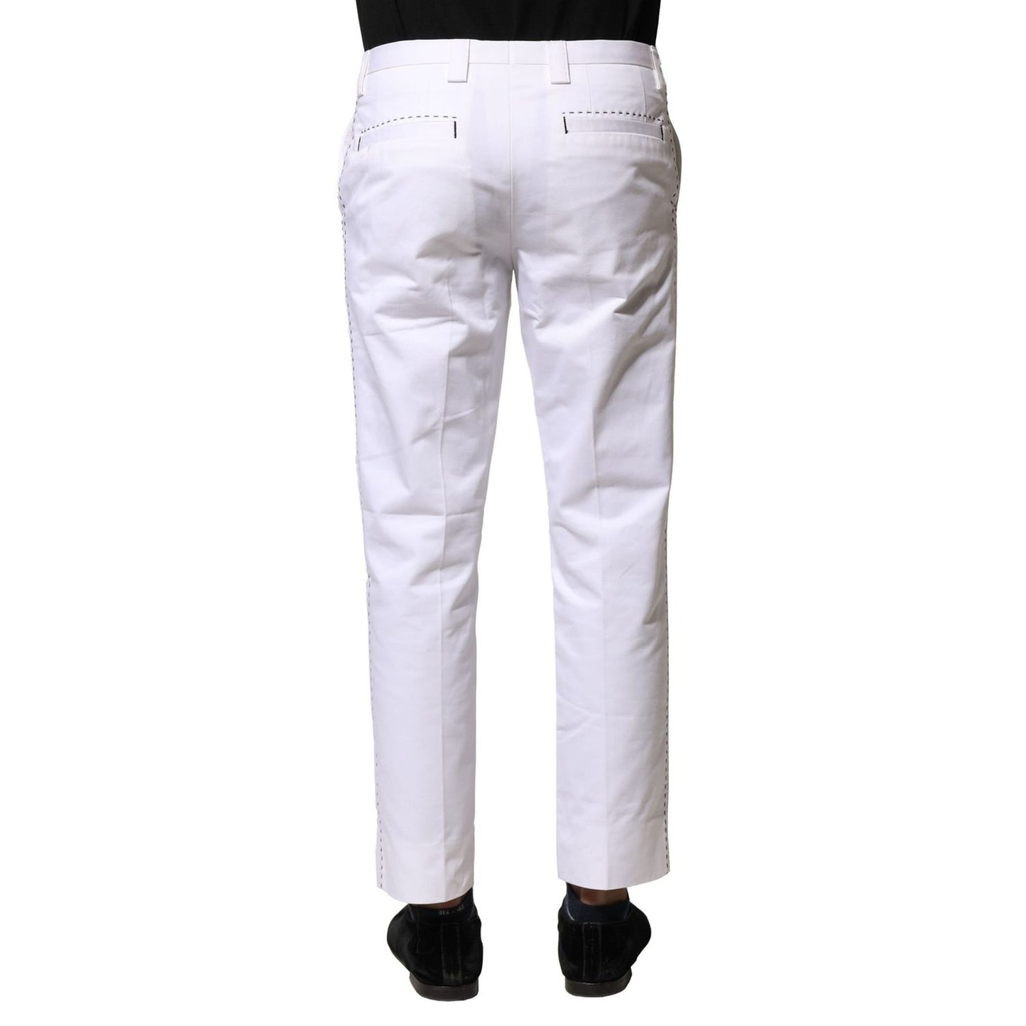 Dolce & Gabbana White Cotton Straight Logo Men Pants