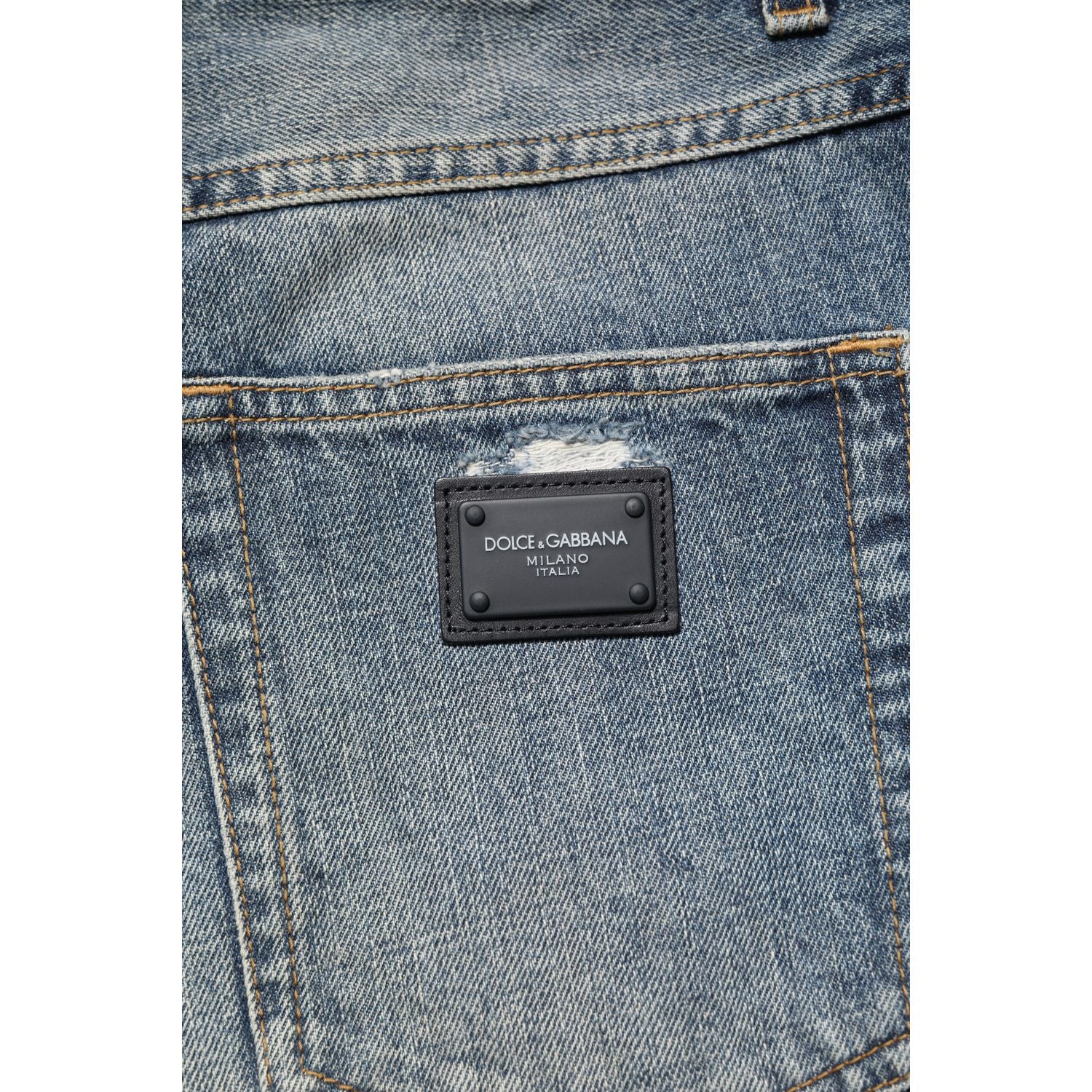 Dolce & Gabbana Blue Washed Tattered Straight Fit Denim Jeans