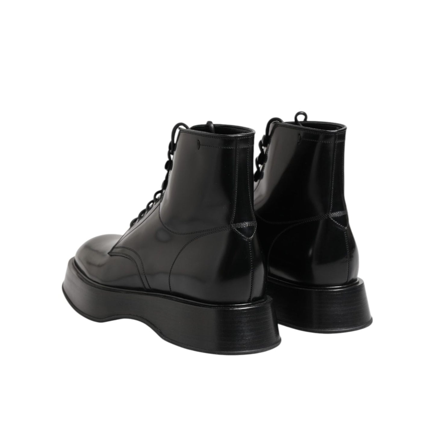 Dolce & Gabbana Black Leather Logo Ankle Boots Lace Up Shoes