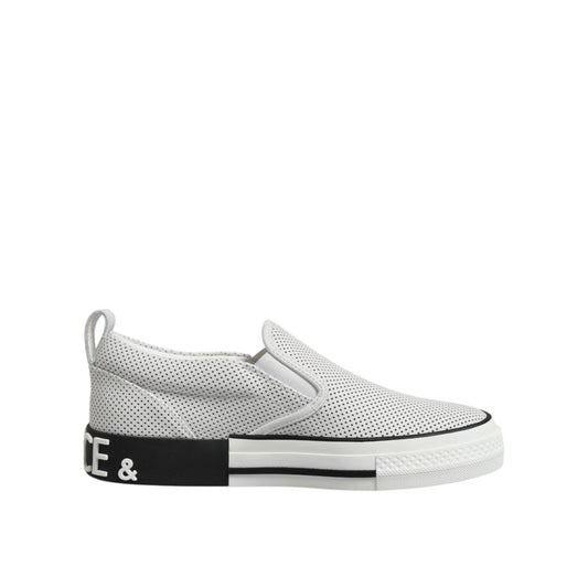 Dolce & Gabbana White Dotted Leather Slip On Men Sneakers Shoes