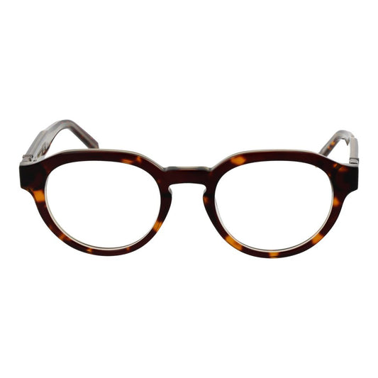 Guess Brown Men Glasses Frame, full-rim acetate with round lenses, spring hinge, includes branded case, style for men, lens width 50mm.