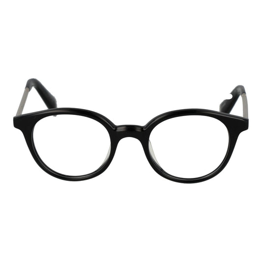 Yohji Yamamoto Black Unisex Glasses Frame, acetate full-rim cat eye style, demo lenses, size 47-20-140, includes branded soft case.