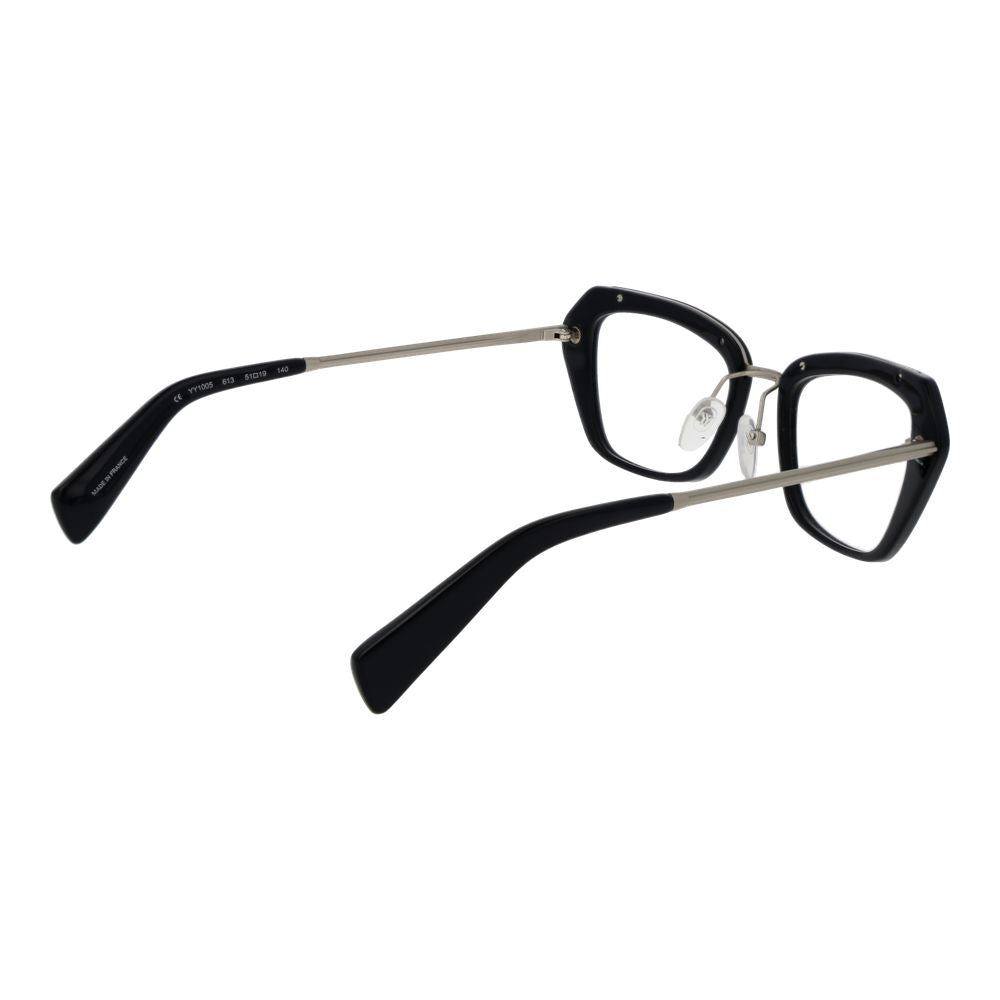 Side view of Yohji Yamamoto Blue Unisex Glasses Frame, acetate material, full-rim style, rectangle shape, includes branded soft case.
