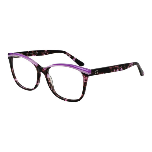Guess Purple Women Glasses Frame, full-rim acetate cat-eye design with demo lenses, 54-15-140 size, includes branded case.