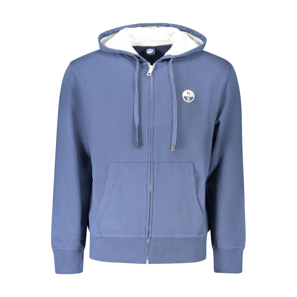 North Sails Blue Cotton Men Sweater with hood, eco-friendly design, contrasting details, and brand logo for casual style.