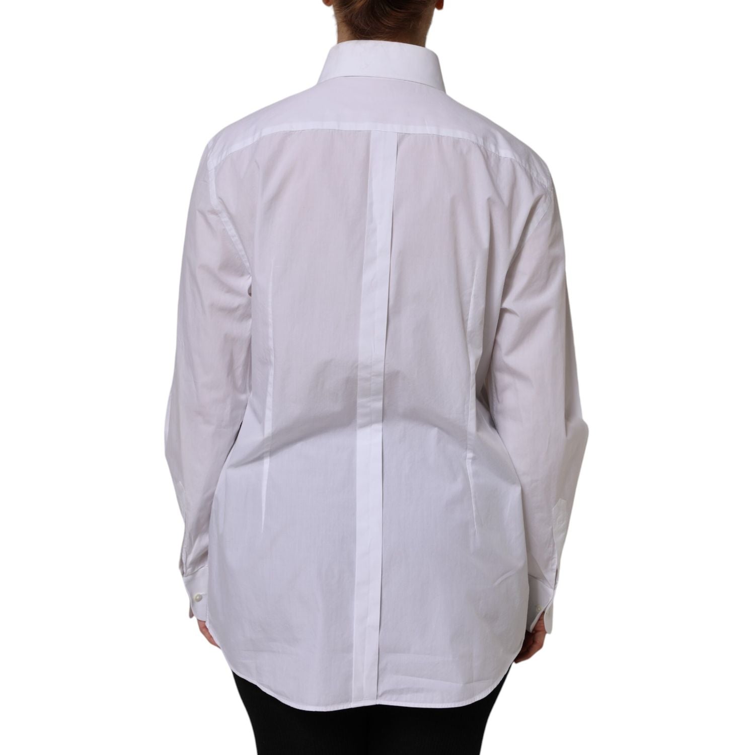 Dolce & Gabbana White Cotton Long Sleeves Collared Top Shirt