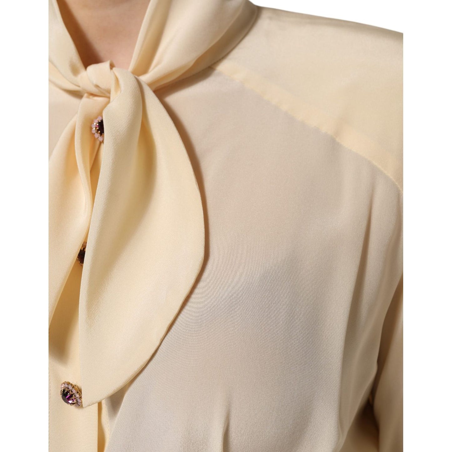 Dolce & Gabbana Light Yellow Silk Ascot Collared Blouse Top TSH906997-42
