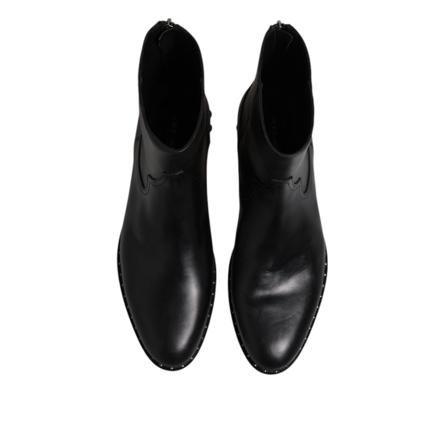 Dolce & Gabbana Black Leather Logo Ankle Boots Studded Shoes