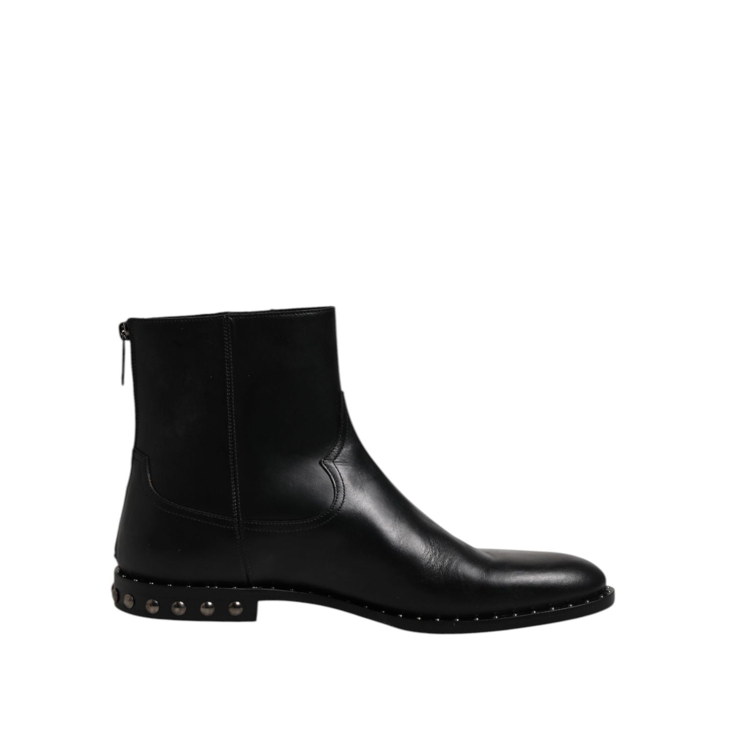 Dolce & Gabbana Black Leather Logo Ankle Boots Studded Shoes