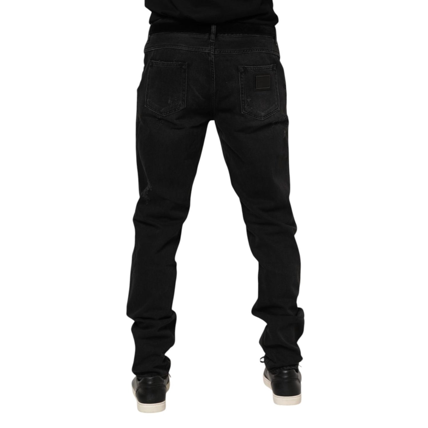 Dolce & Gabbana Black Cotton Logo Plaque Skinny Denim Jeans