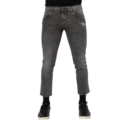 Dolce & Gabbana Gray Cotton Logo Plaque Men Denim Jeans