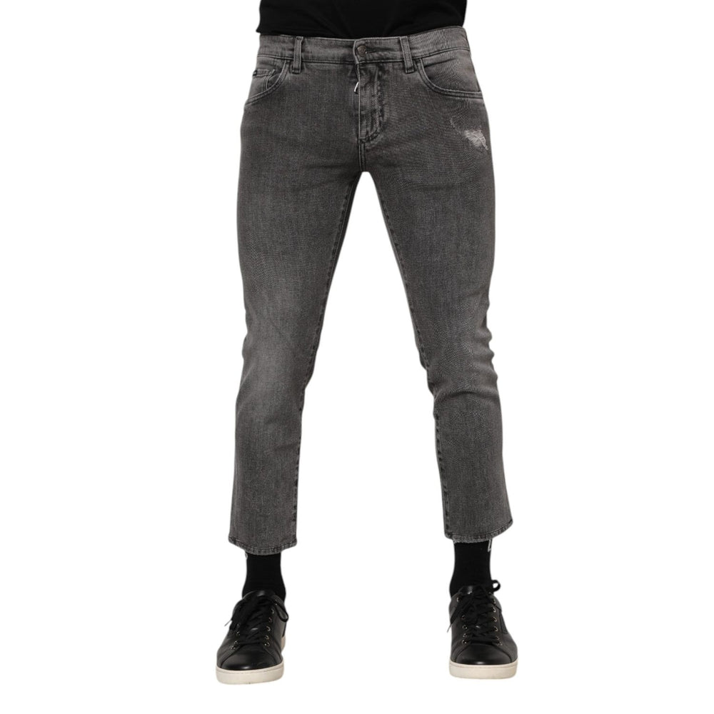 Dolce & Gabbana Gray Cotton Logo Plaque Men Denim Jeans PAN76349-46