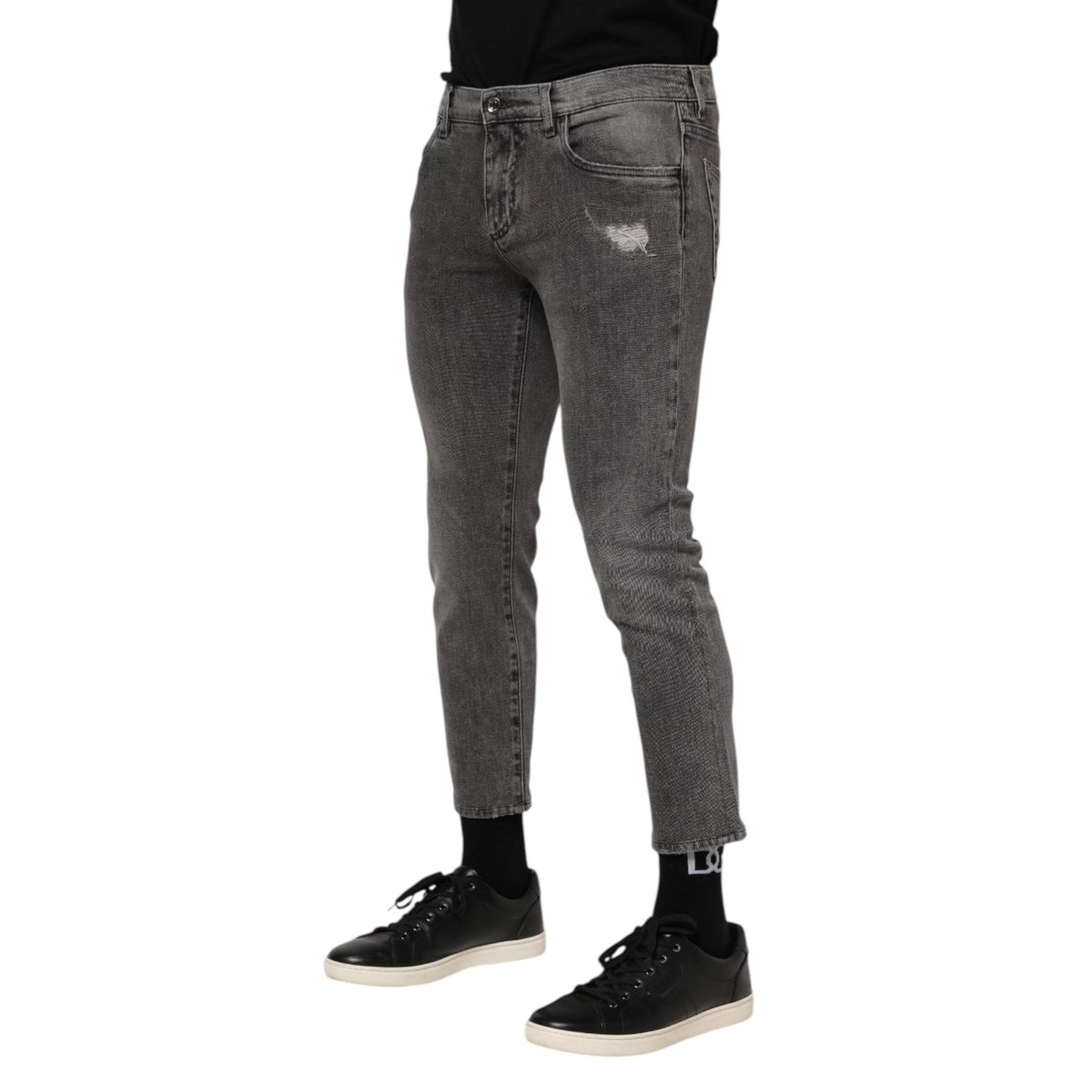 Dolce & Gabbana Gray Cotton Logo Plaque Men Denim Jeans PAN76349-46