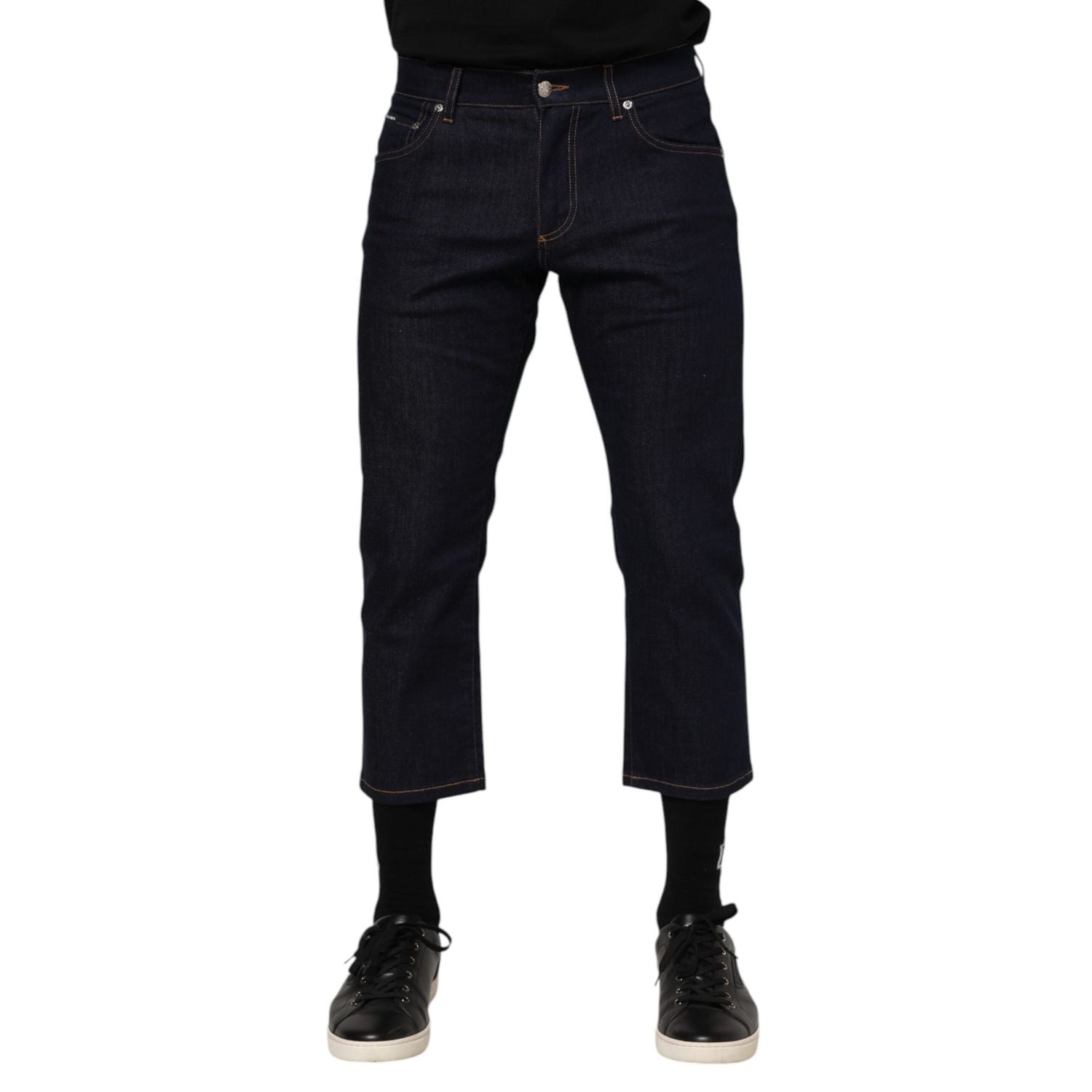 Dolce & Gabbana Dark Blue Cotton Logo Slim Fit Men Denim Jeans