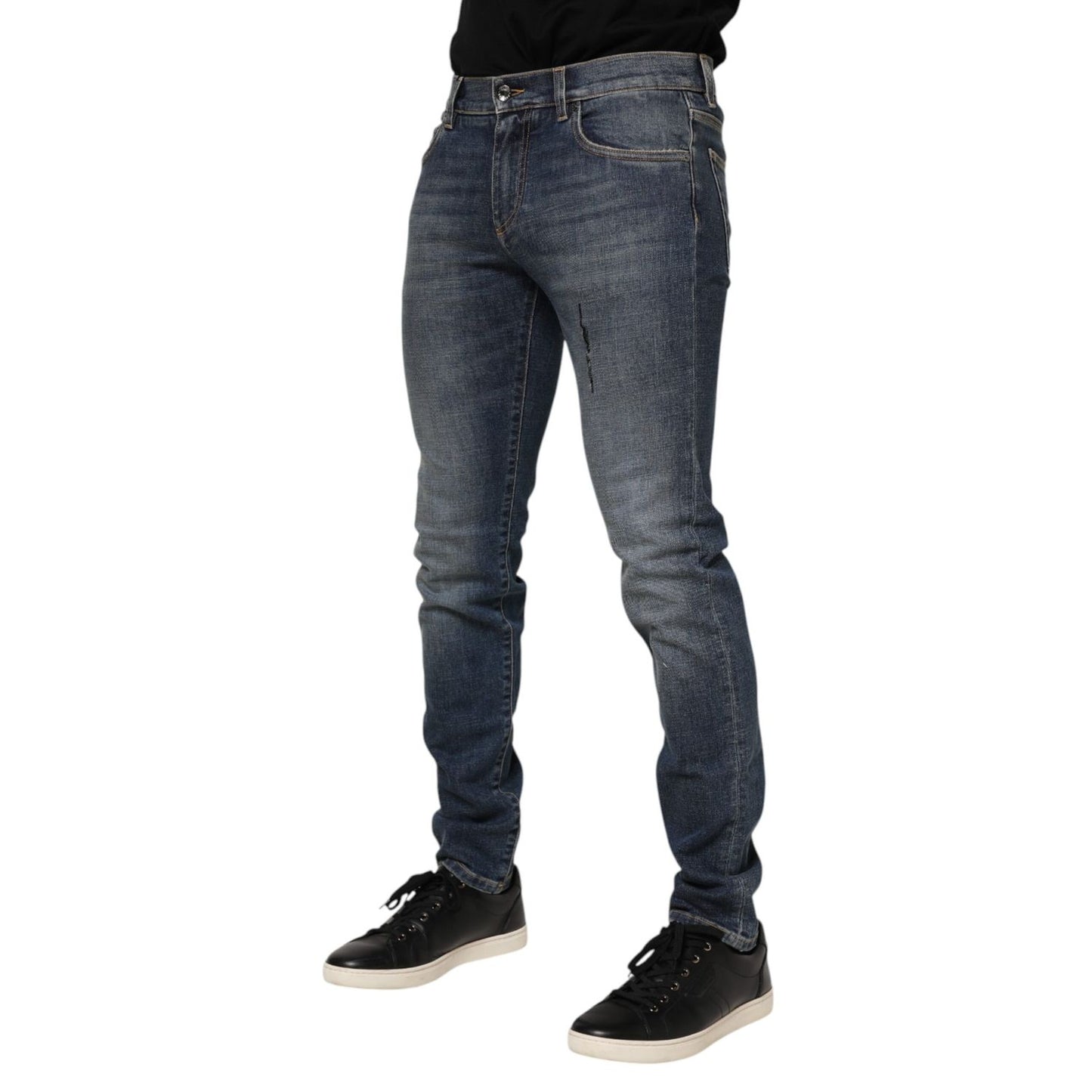 Dolce & Gabbana Blue Washed Skinny Logo Plaque Men Denim Jeans