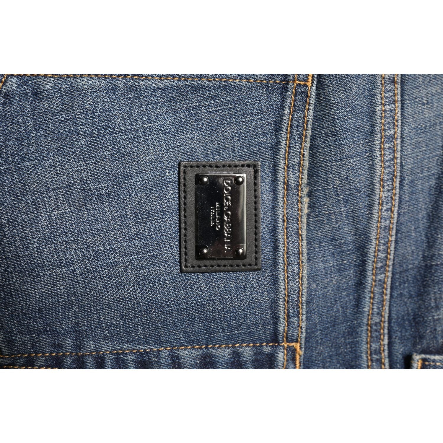 Dolce & Gabbana Blue Washed Skinny Logo Plaque Men Denim Jeans