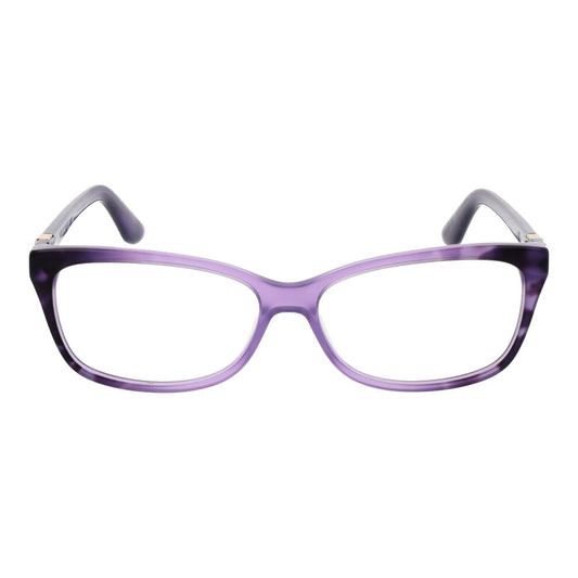 Guess Purple Women Glasses Frame in full-rim acetate with demo lenses, rectangle style, and spring hinges, size 56-14-140 for women.