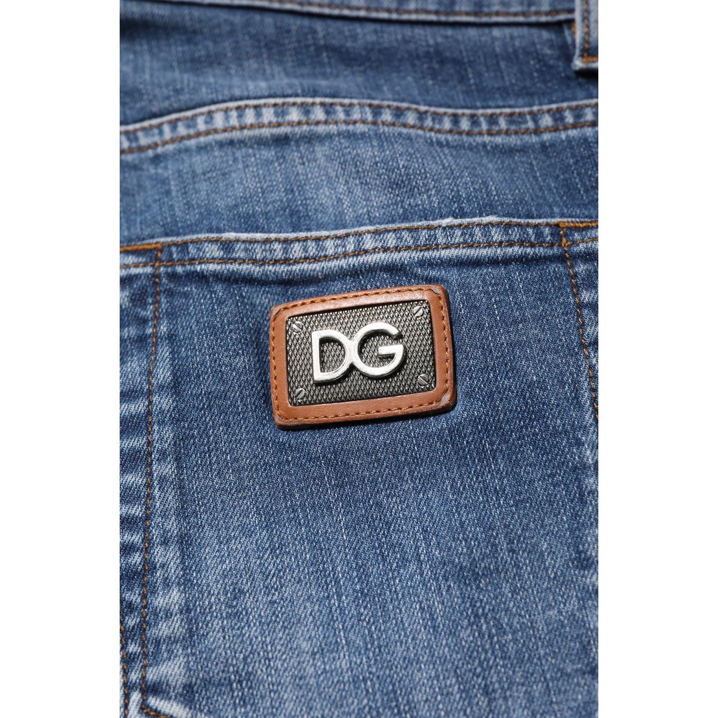 Dolce & Gabbana Blue Cotton Logo Plaque Denim Jeans
