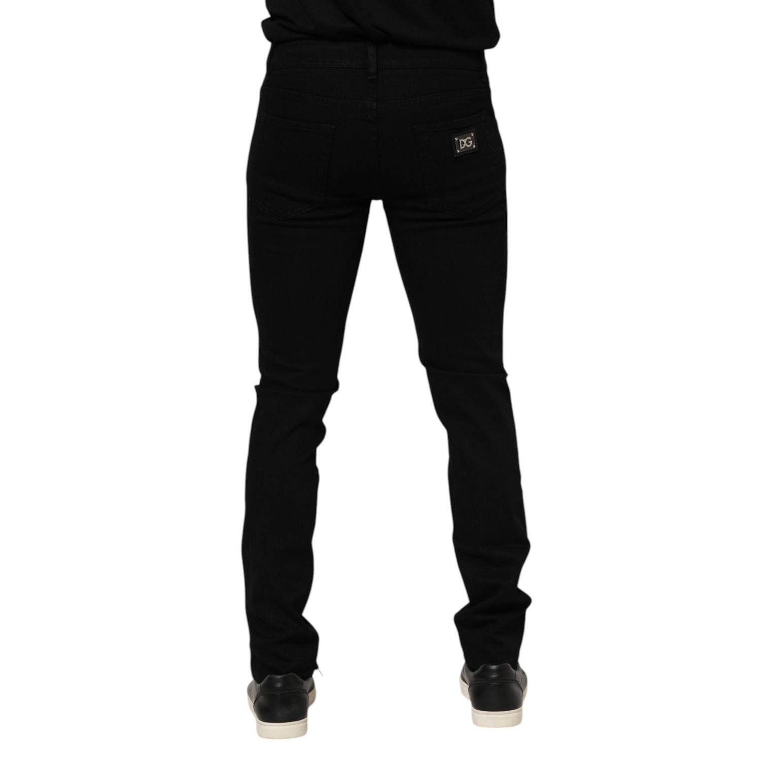 Dolce & Gabbana Dark Blue Cotton Logo Plaque GOLD Denim Jeans