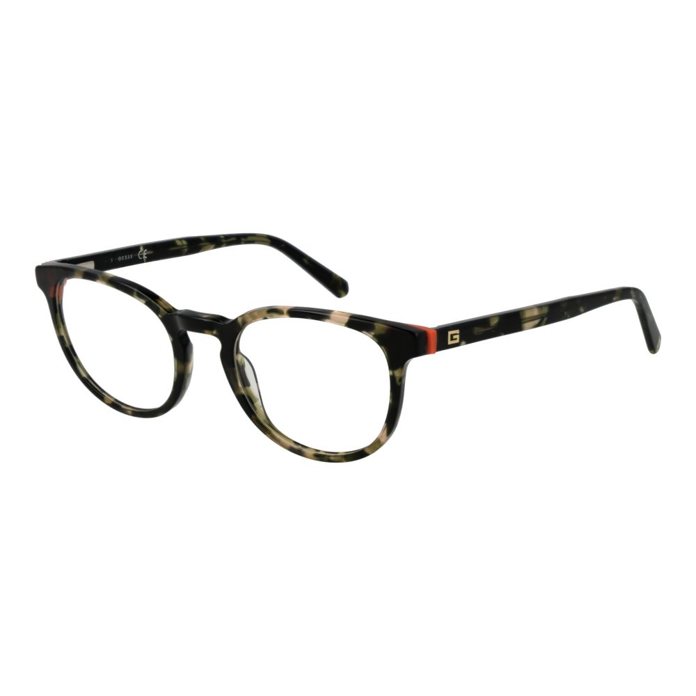 Guess Green Men Glasses Frame in acetate, full-rim style with green color, round design, spring hinge. Includes branded case.