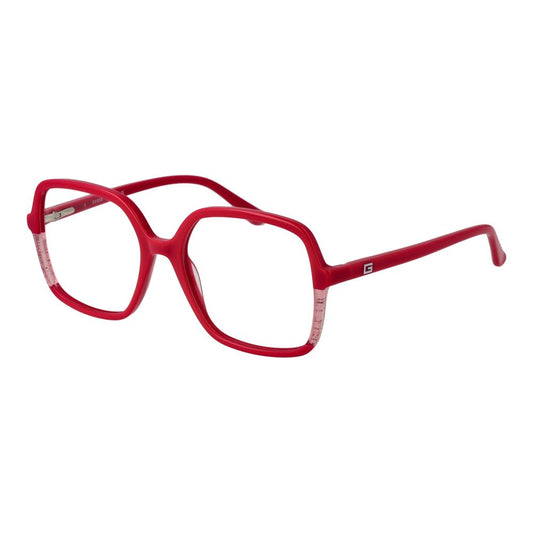 Guess Pink Women Glasses Frame in rose acetate, square full-rim style with demo lenses. Size 53-17-140, includes branded case.