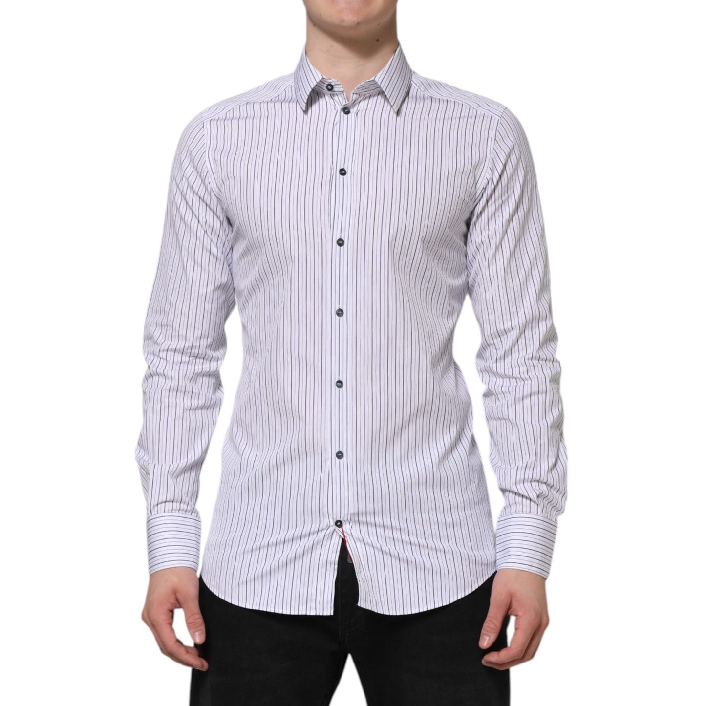 Dolce & Gabbana White Blue Striped Cotton GOLD Formal Shirt