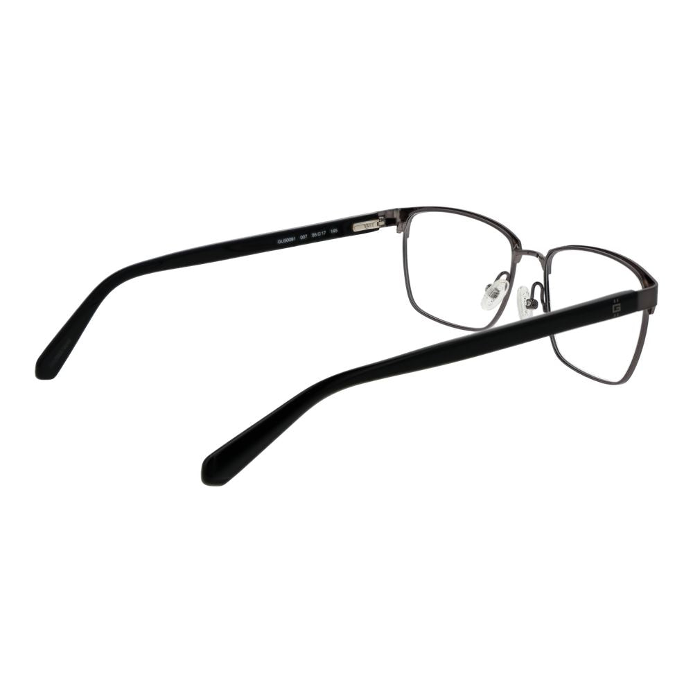 Guess Gray Men Glasses Frame in gunmetal, metal full-rim rectangle design with spring hinge, model size 55-17-145.