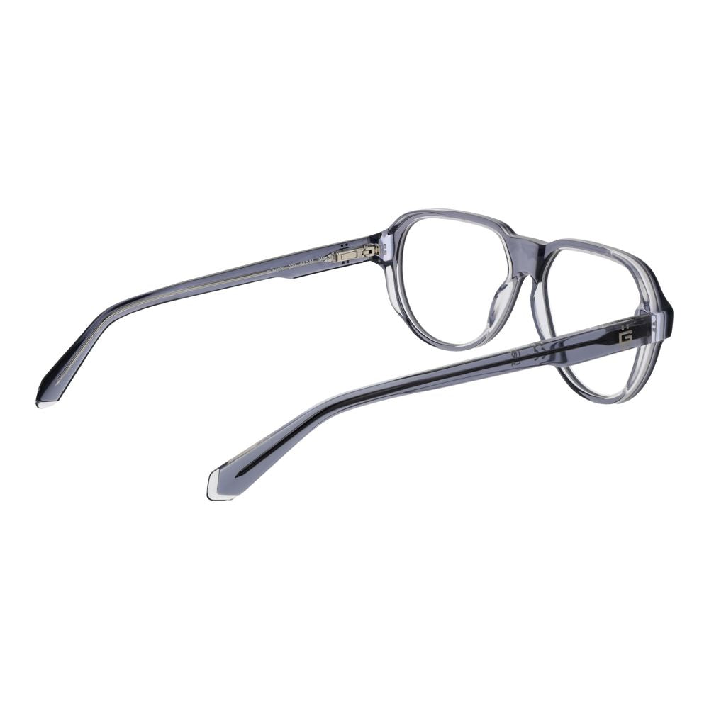 Guess Gray Men Glasses Frame in grey acetate, full-rim aviator style with demo lenses, size 56-14-145, includes branded case, spring hinge feature.