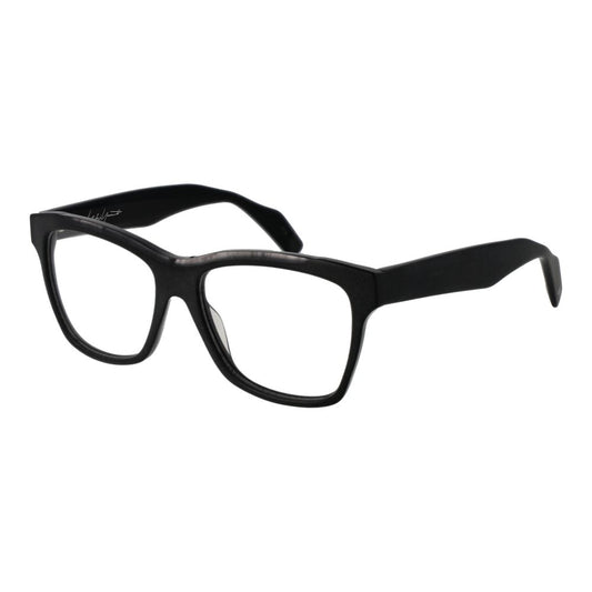 Yohji Yamamoto Black Unisex Glasses Frame in full-rim rectangle style with acetate material, black color, and demo lenses.