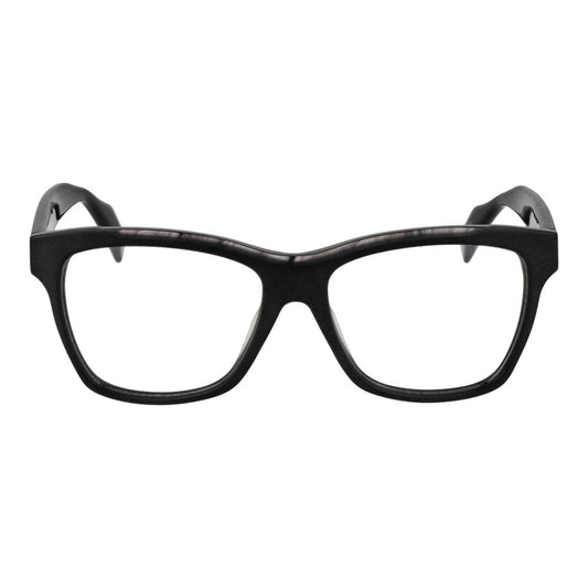 Yohji Yamamoto Black Unisex Glasses Frame in full-rim acetate with demo lenses, size 55-16-145, includes branded soft case.