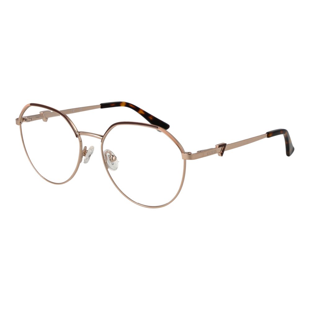 Guess Gold Women Glasses Frame, full-rim metal with demo lenses, square style, includes branded case.